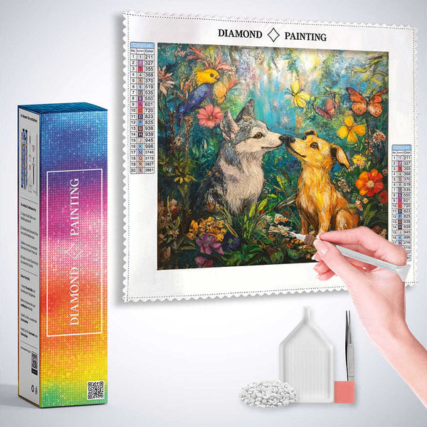 Dogs in a Tropical Flower Garden — Diamond Painting Kit, product view 3