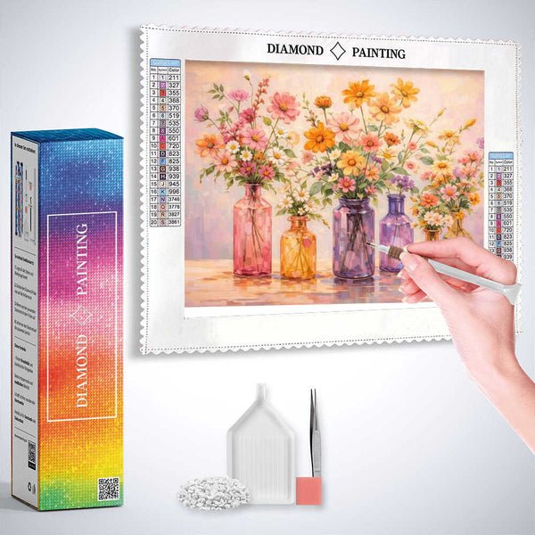 Sunlit Flowers in Colorful Vases — Diamond Painting Kit, product view 3