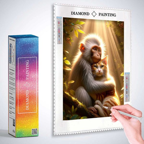 Monkey and kitten friends — Diamond Painting Kit, product view 3