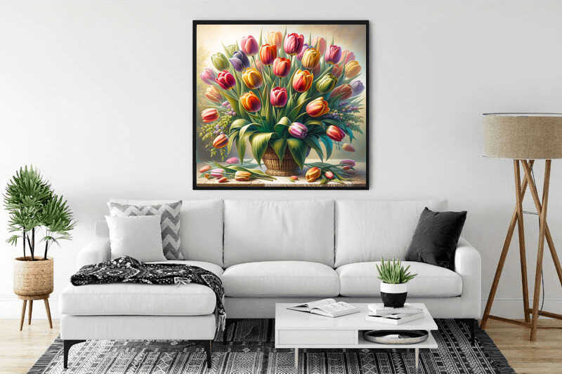 Sunlit Tulips in a Vase — Diamond Painting Kit, product view 2