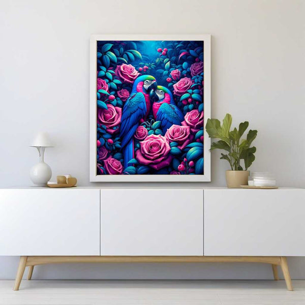 Parrots in rose tree — Diamond Painting Kit, product view 2