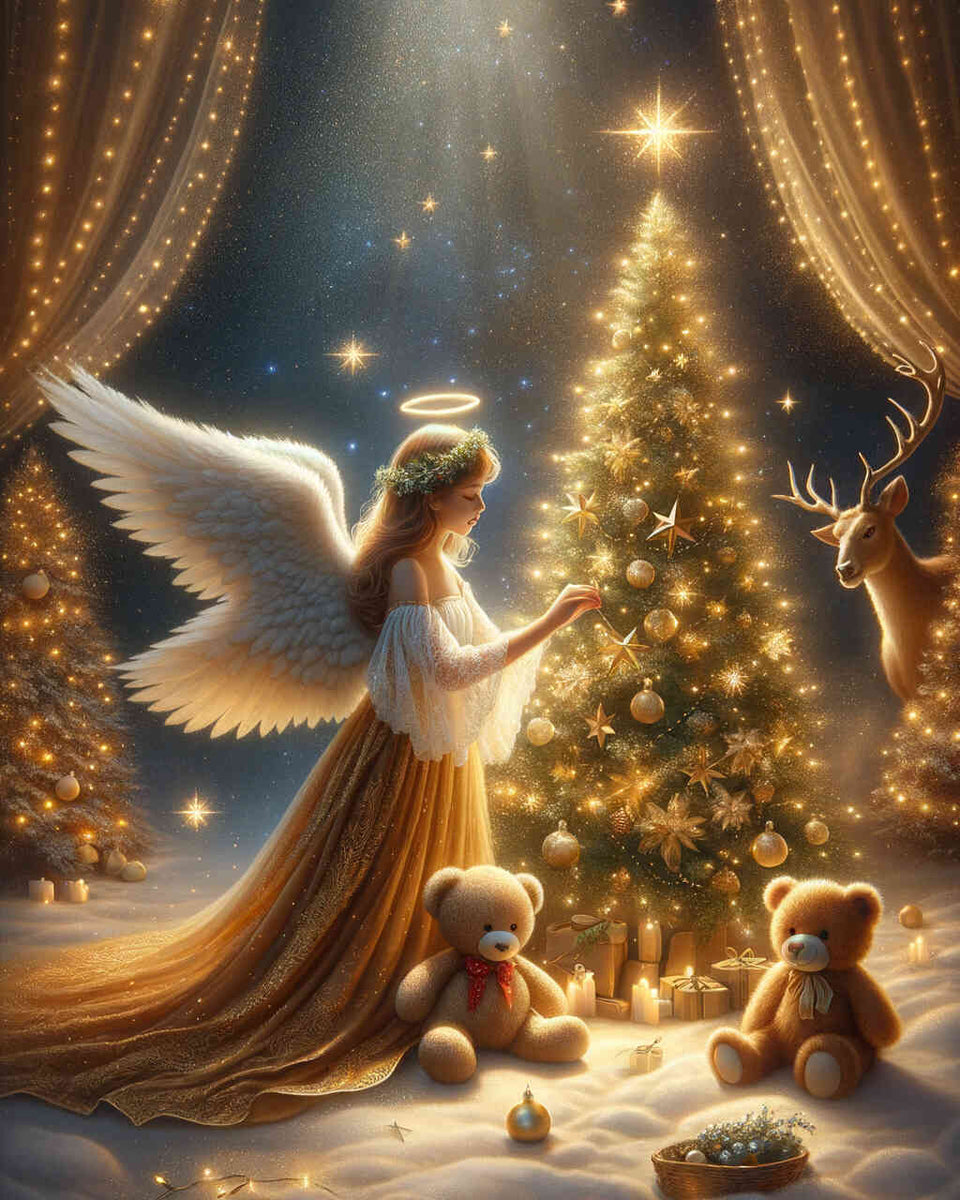 Angel decorating Christmas tree — Diamond Painting Kit design