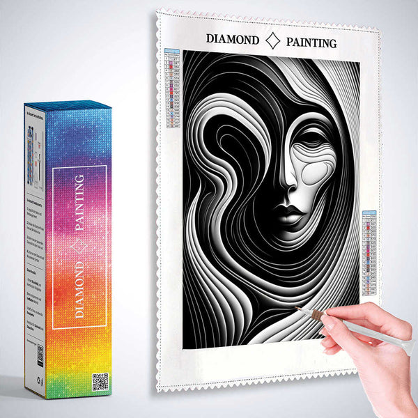 Abstract woman black and white — Diamond Painting Kit, product view 3