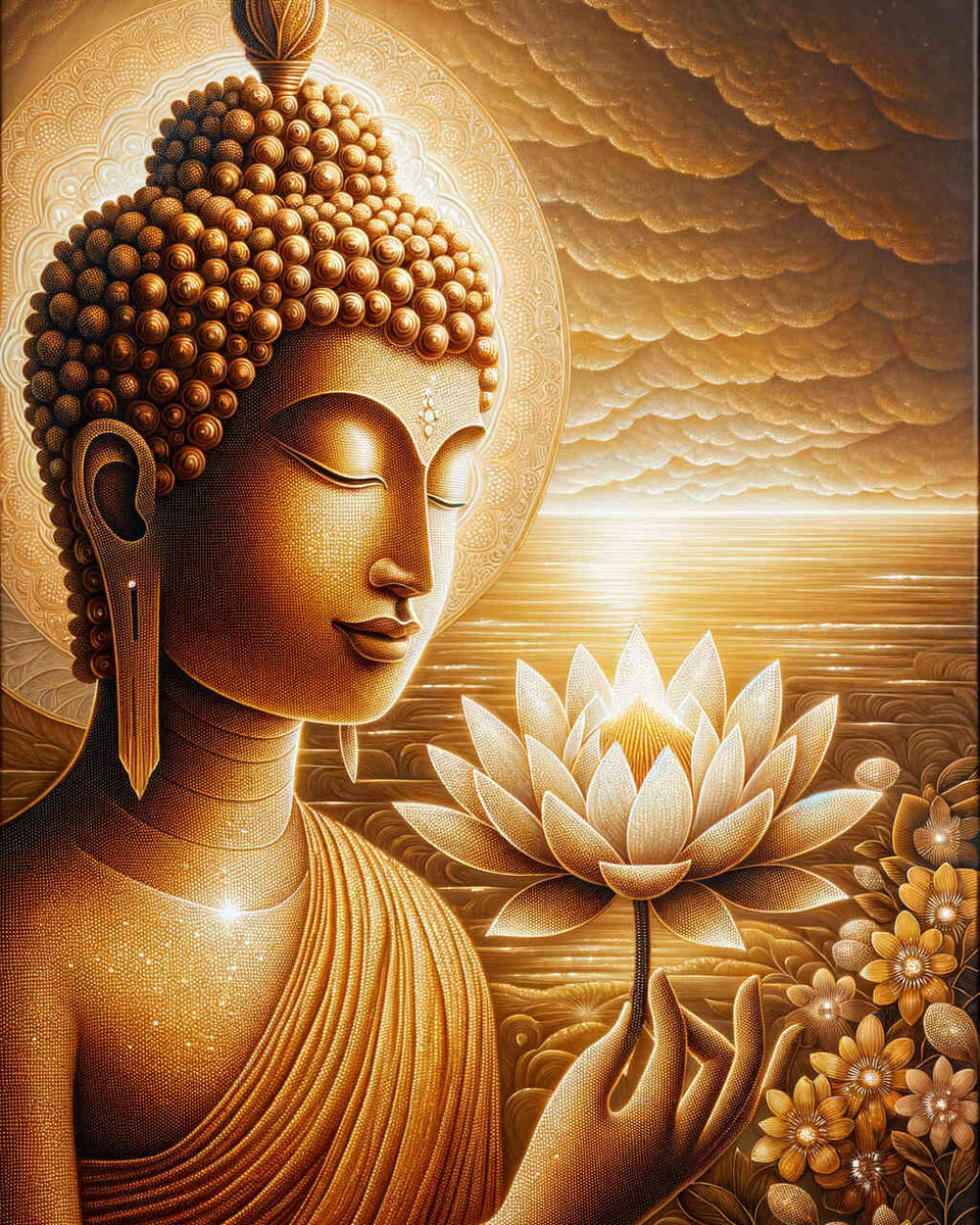 Buddha with white lotus flower — Diamond Painting Kit design