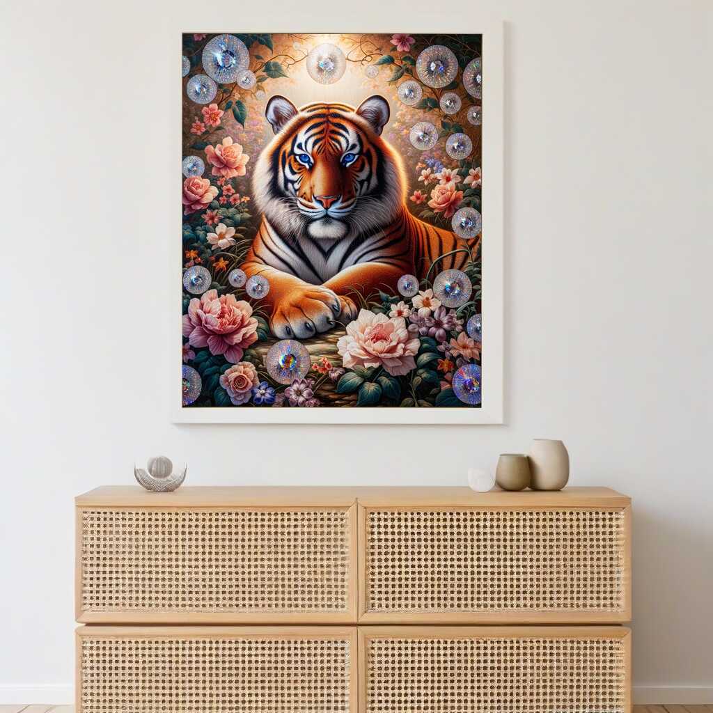 Tiger between flowers — Diamond Painting Kit, product view 2