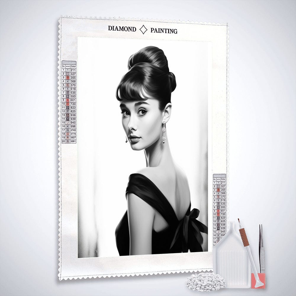 Audrey Hepburn in black and white — Diamond Painting Kit, product view 2