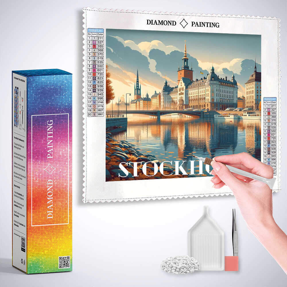Autumn glow over Stockholm — Diamond Painting Kit, product view 3