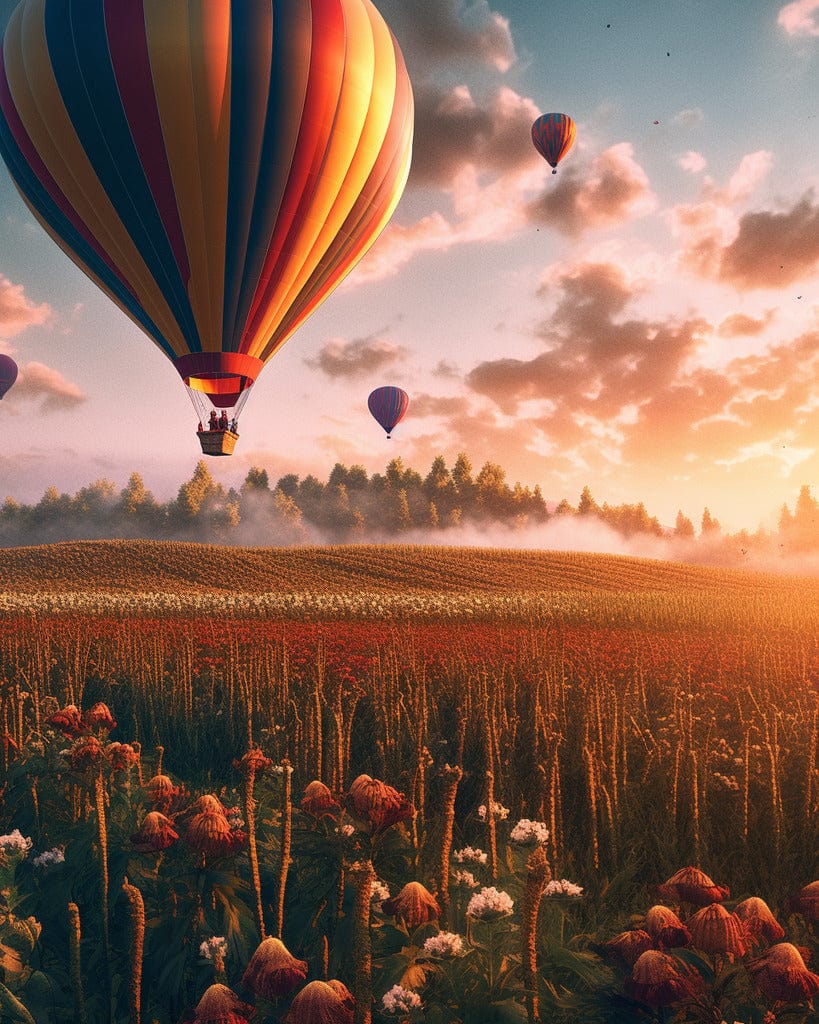 Hot air balloons over lavender fields — Diamond Painting Kit design