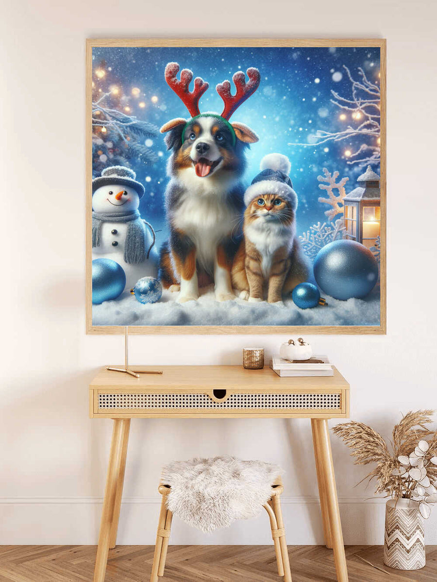 Dog and Cat Winter — Diamond Painting Kit, product view 2