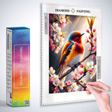 Bird on a cherry tree branch — Diamond Painting Kit, product view 2