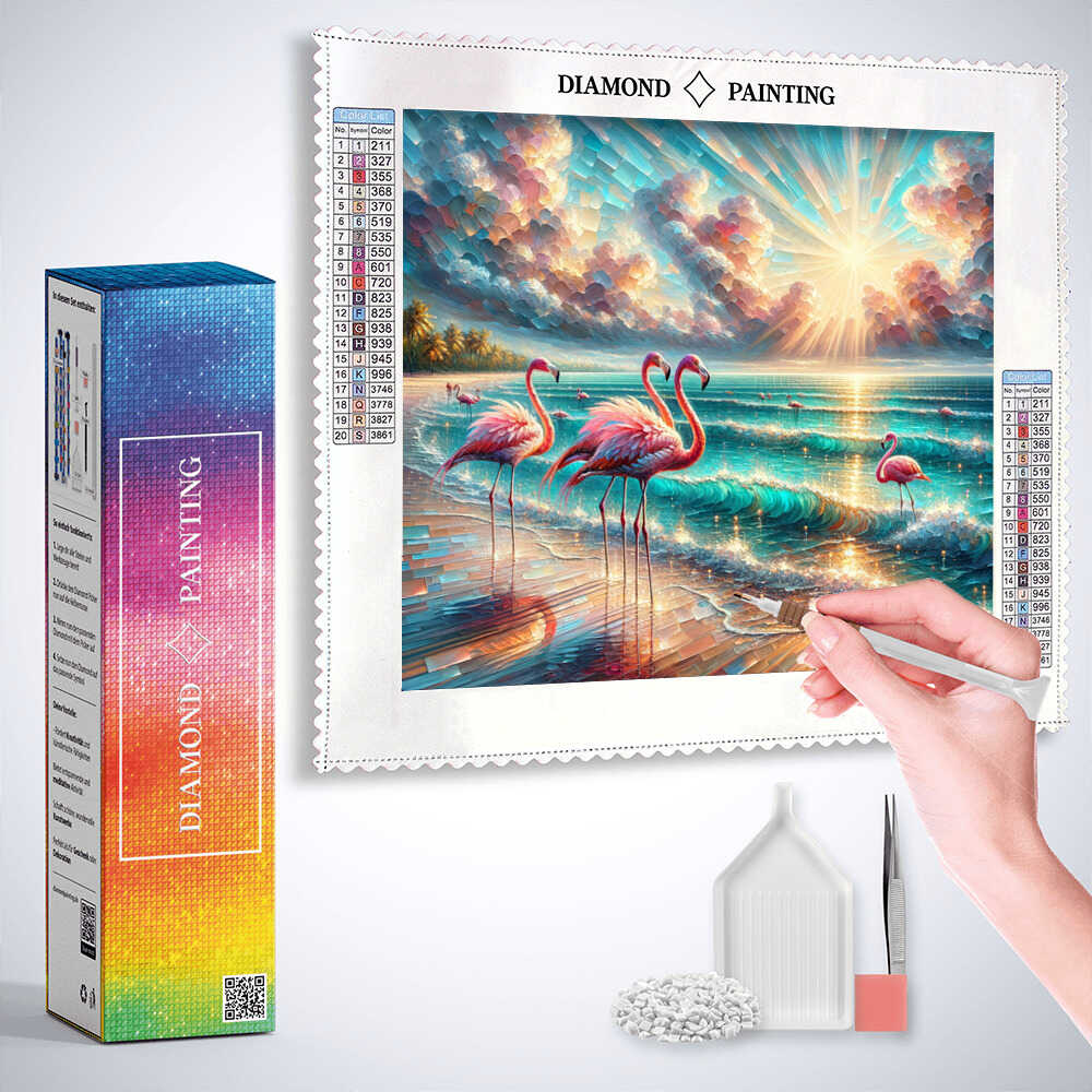 Flamingos at the sea — Diamond Painting Kit, product view 3