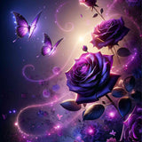 Purple roses and butterflies — Diamond Painting Kit design