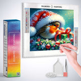 Robin with Christmas hat — Diamond Painting Kit, product view 3
