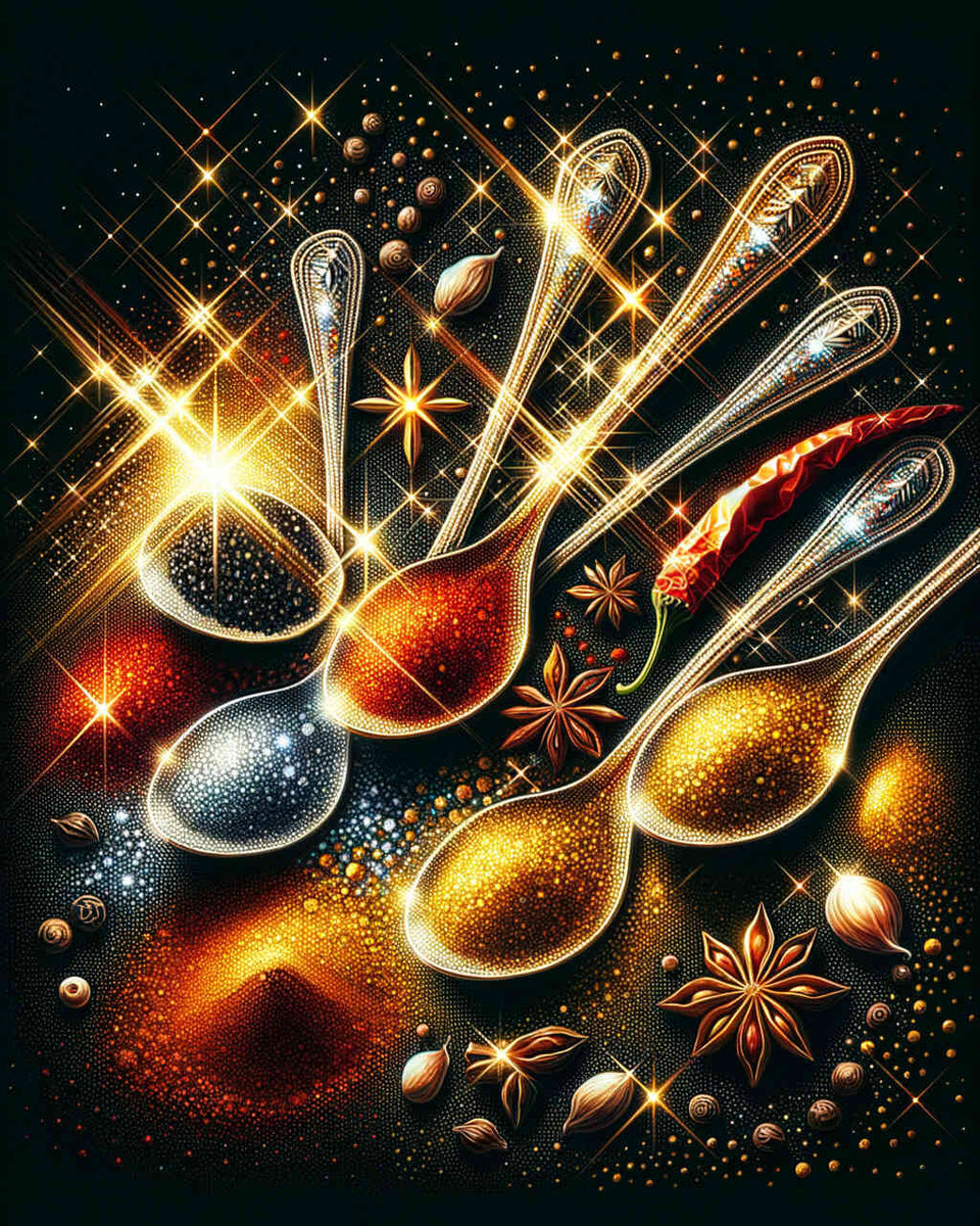 Variety of spices on a spoon — Diamond Painting Kit design
