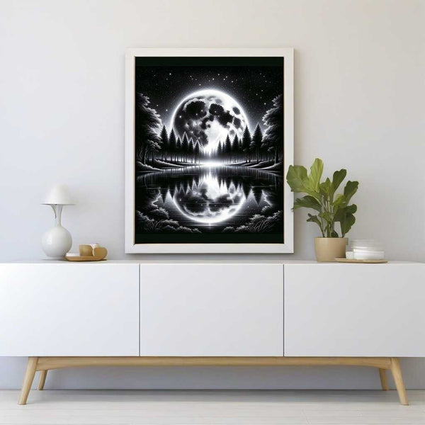 Black and white moon reflection — Diamond Painting Kit, product view 2