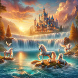Unicorn Family at the Waterfall — Diamond Painting Kit design