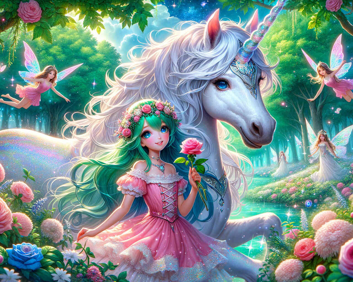 Unicorn with a Girl — Diamond Painting Kit design