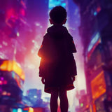 Boy looking at city — Diamond Painting Kit design