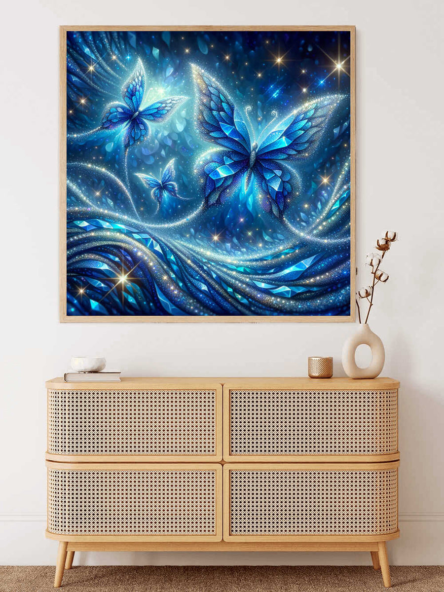 Three blue butterflies — Diamond Painting Kit, product view 2
