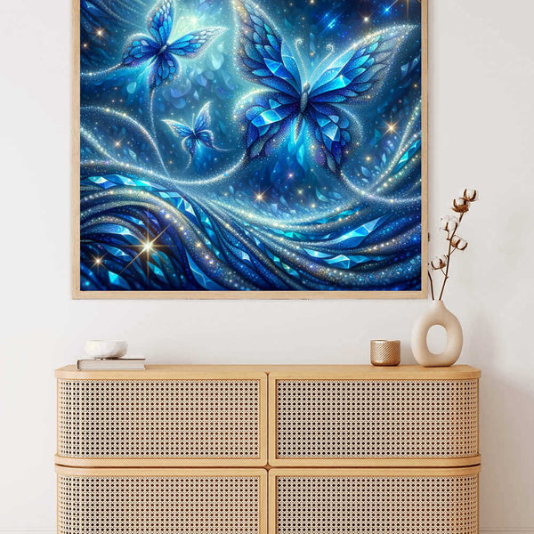 Three blue butterflies — Diamond Painting Kit, product view 2