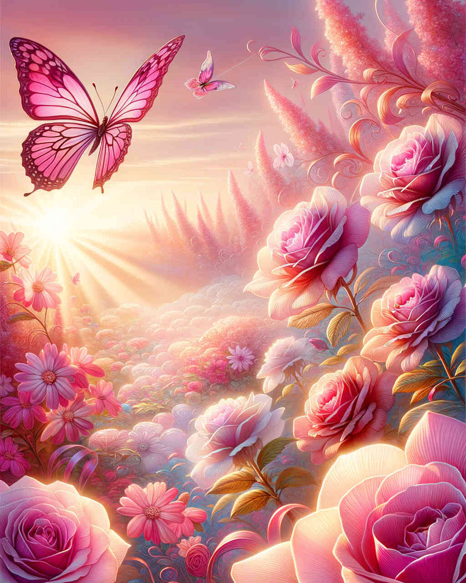 Pink Rose Butterfly — Diamond Painting Kit design