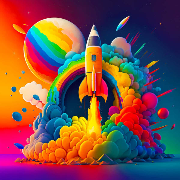 Neon rocket takes off — AB Diamond Painting Kit design