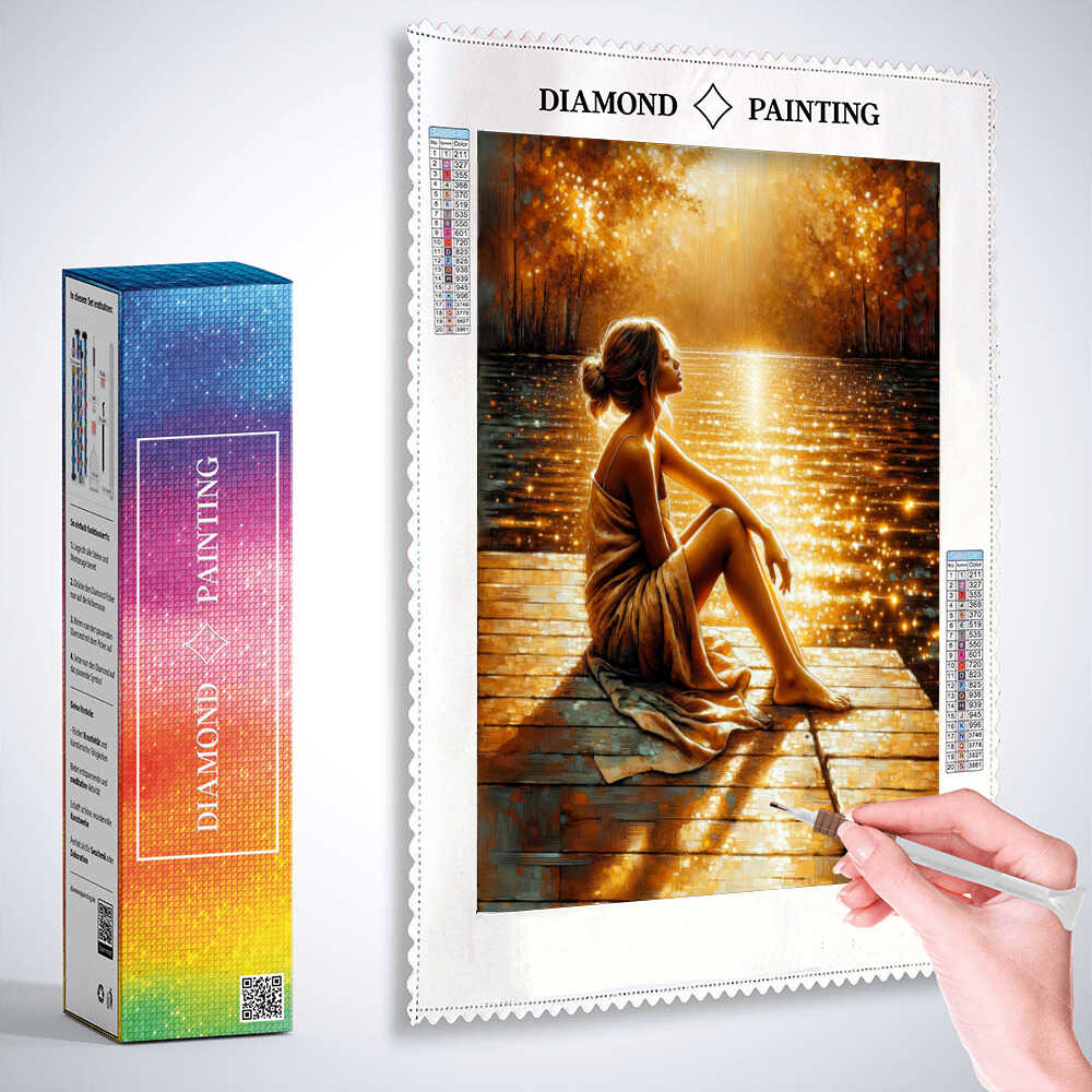 Woman on the jetty water shadow — Diamond Painting Kit, product view 3
