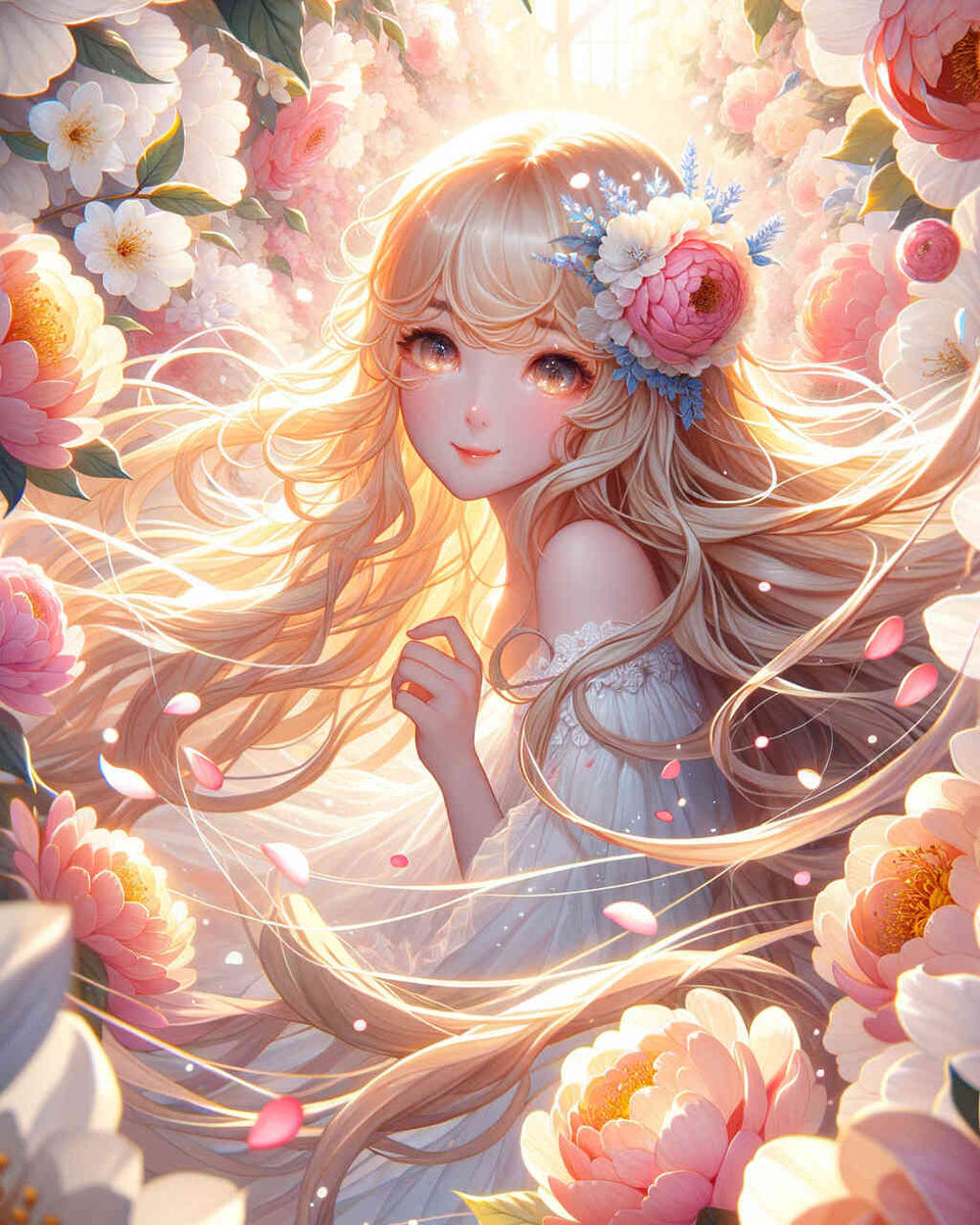 Girl surrounded by flowers — Diamond Painting Kit design