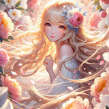 Girl surrounded by flowers — Diamond Painting Kit design