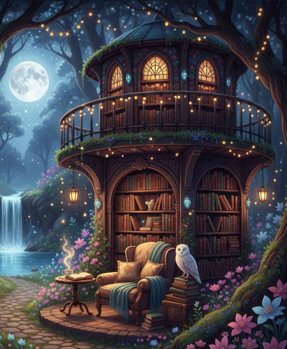 The Enchanted Reading Retreat — Diamond Painting Kit design