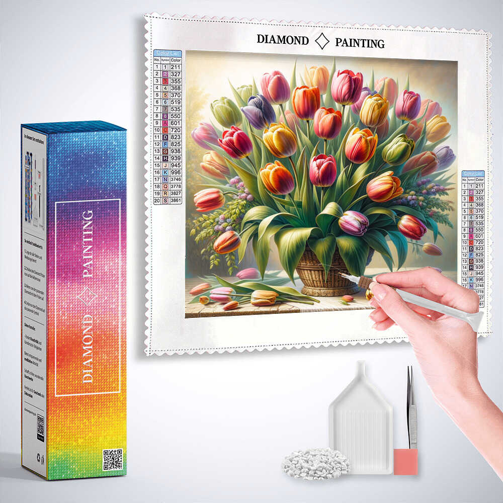 Sunlit Tulips in a Vase — Diamond Painting Kit, product view 3