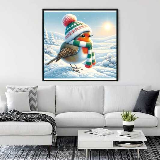 Robin with scarf and cap — Diamond Painting Kit, product view 2