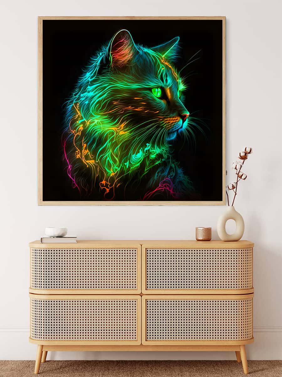 Neon Green Cat — AB Diamond Painting Kit, product view 3
