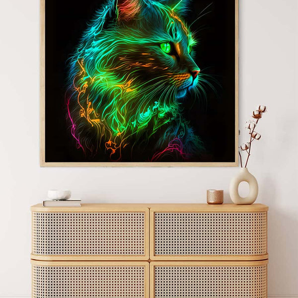 Neon Green Cat — AB Diamond Painting Kit, product view 3