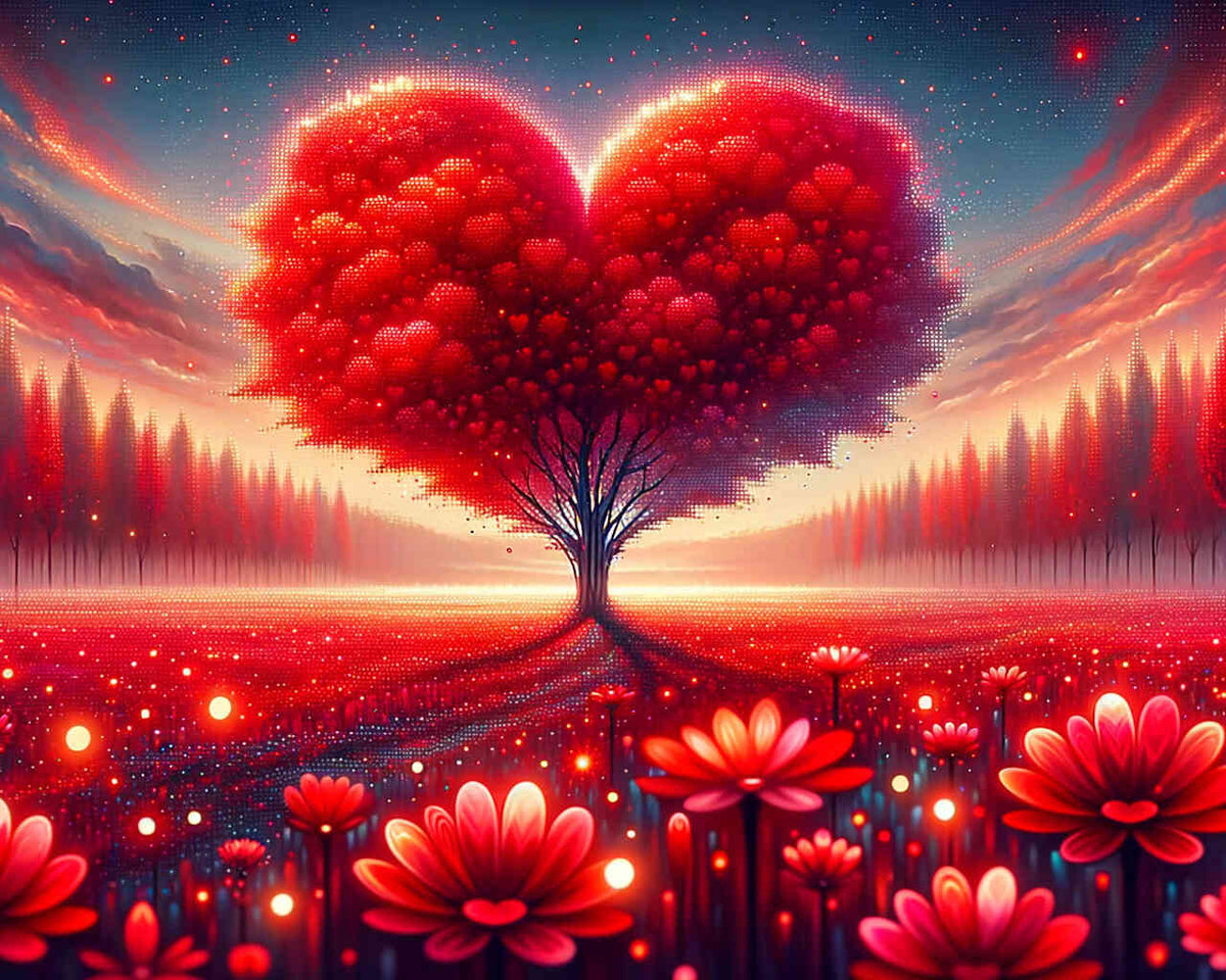 The Red Heart Tree — Diamond Painting Kit design