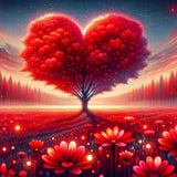 The Red Heart Tree — Diamond Painting Kit design