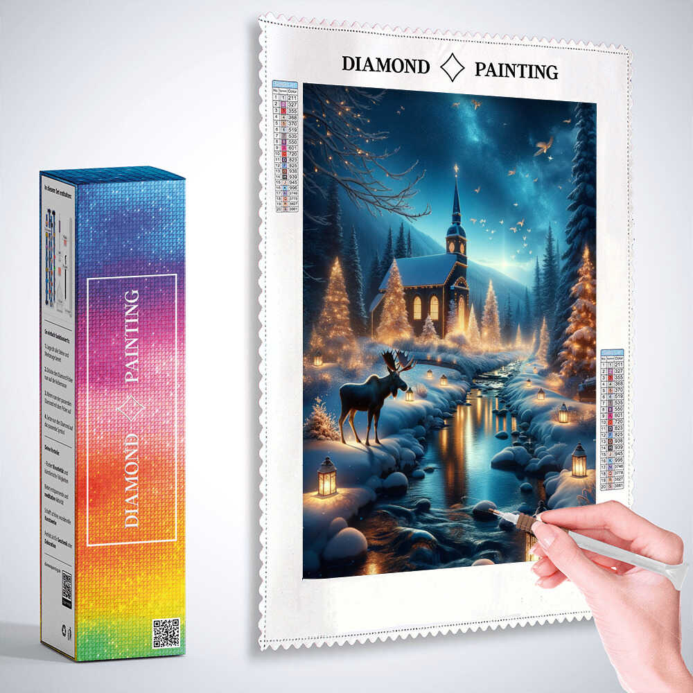 Church in Winter, Elks — Diamond Painting Kit, product view 3