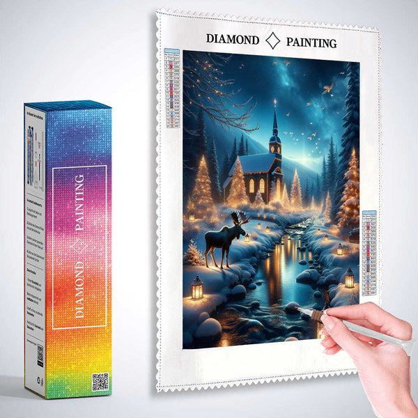 Church in Winter, Elks — Diamond Painting Kit, product view 3