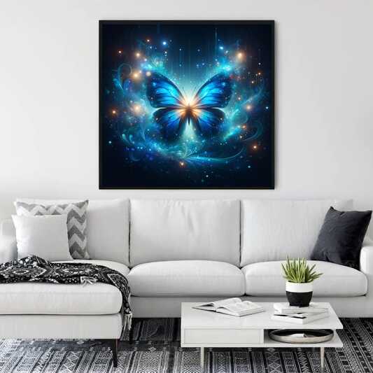 Blue glowing butterfly — Diamond Painting Kit, product view 2