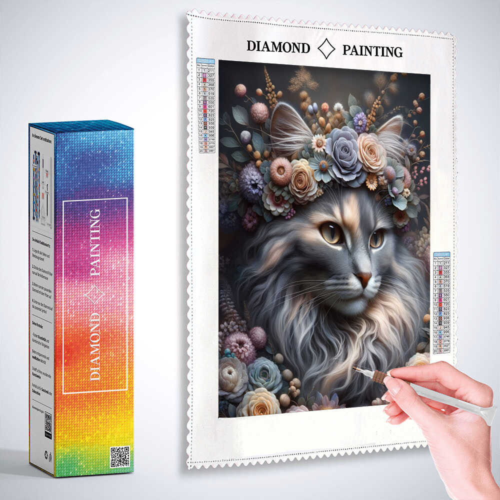 Cat with flower wreath — Diamond Painting Kit, product view 3