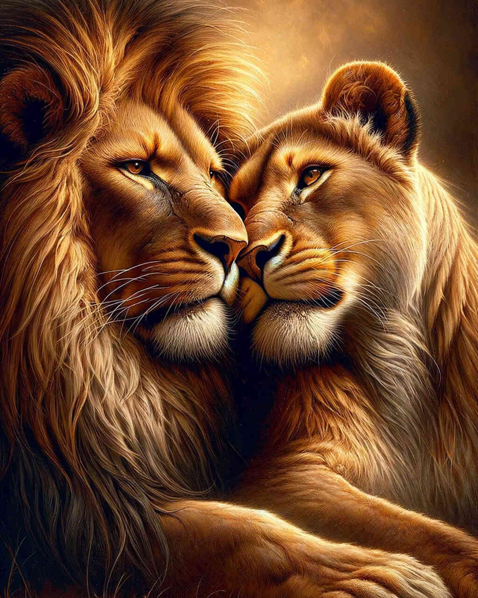 Cuddling lion couple — Diamond Painting Kit design