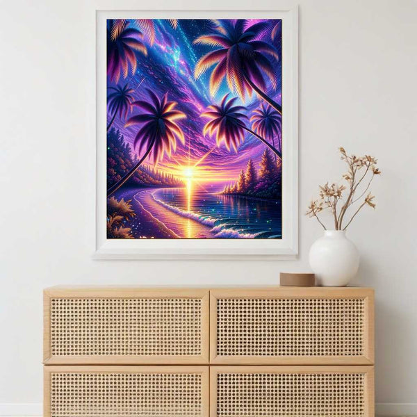 Palm trees in the evening sky — Diamond Painting Kit, product view 2