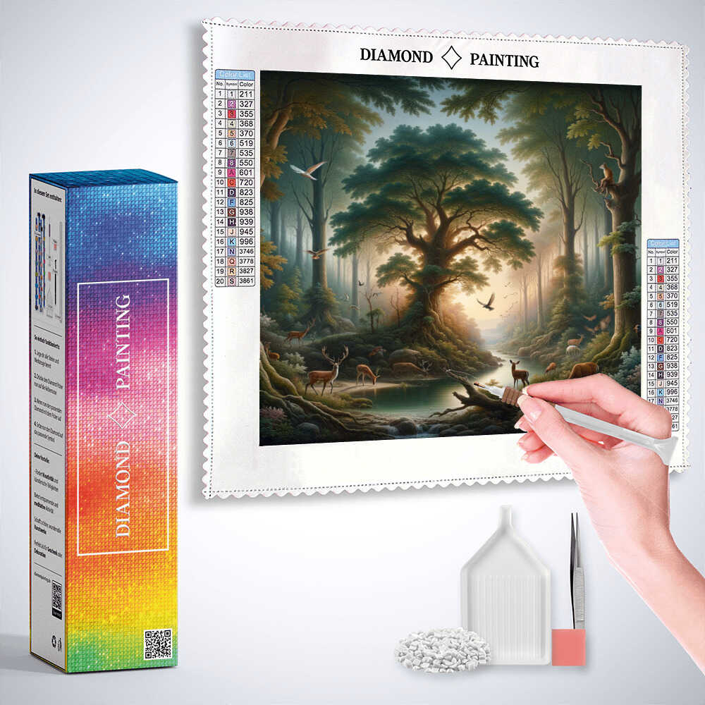 Morning light in an enchanted forest — Diamond Painting Kit, product view 3