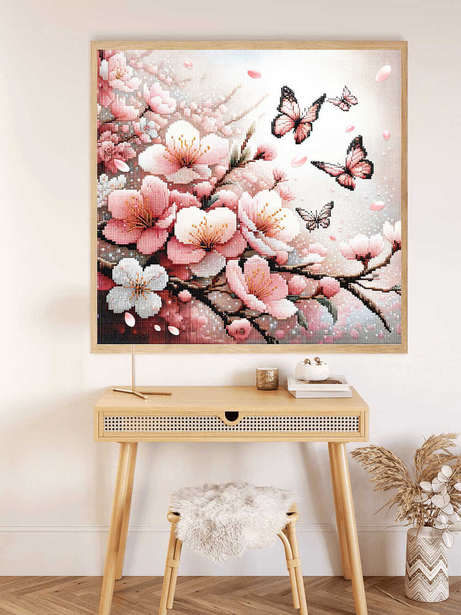 Butterfly and flowers in pink — Diamond Painting Kit, product view 2