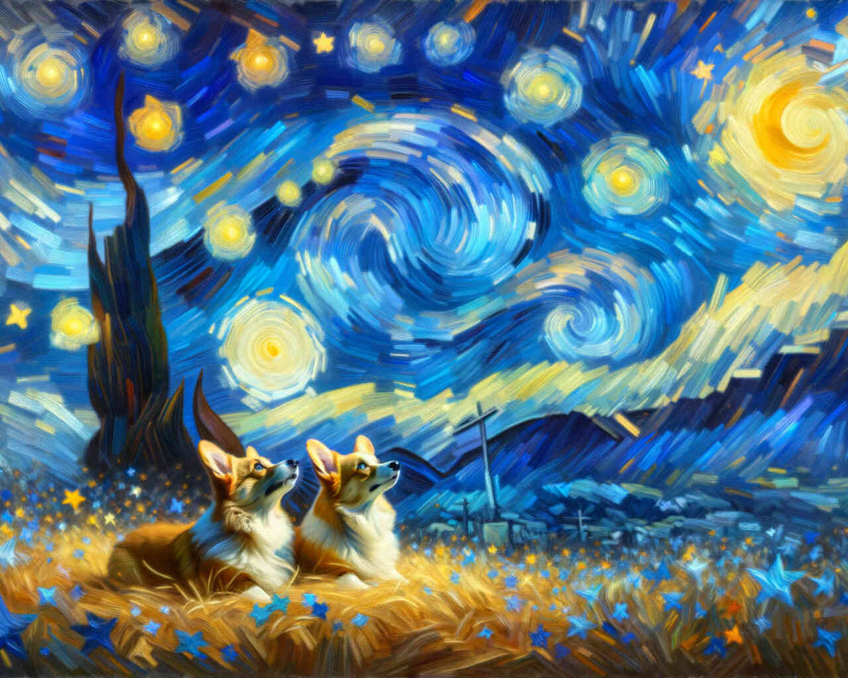 Corgi beneath the Stars — Diamond Painting Kit design