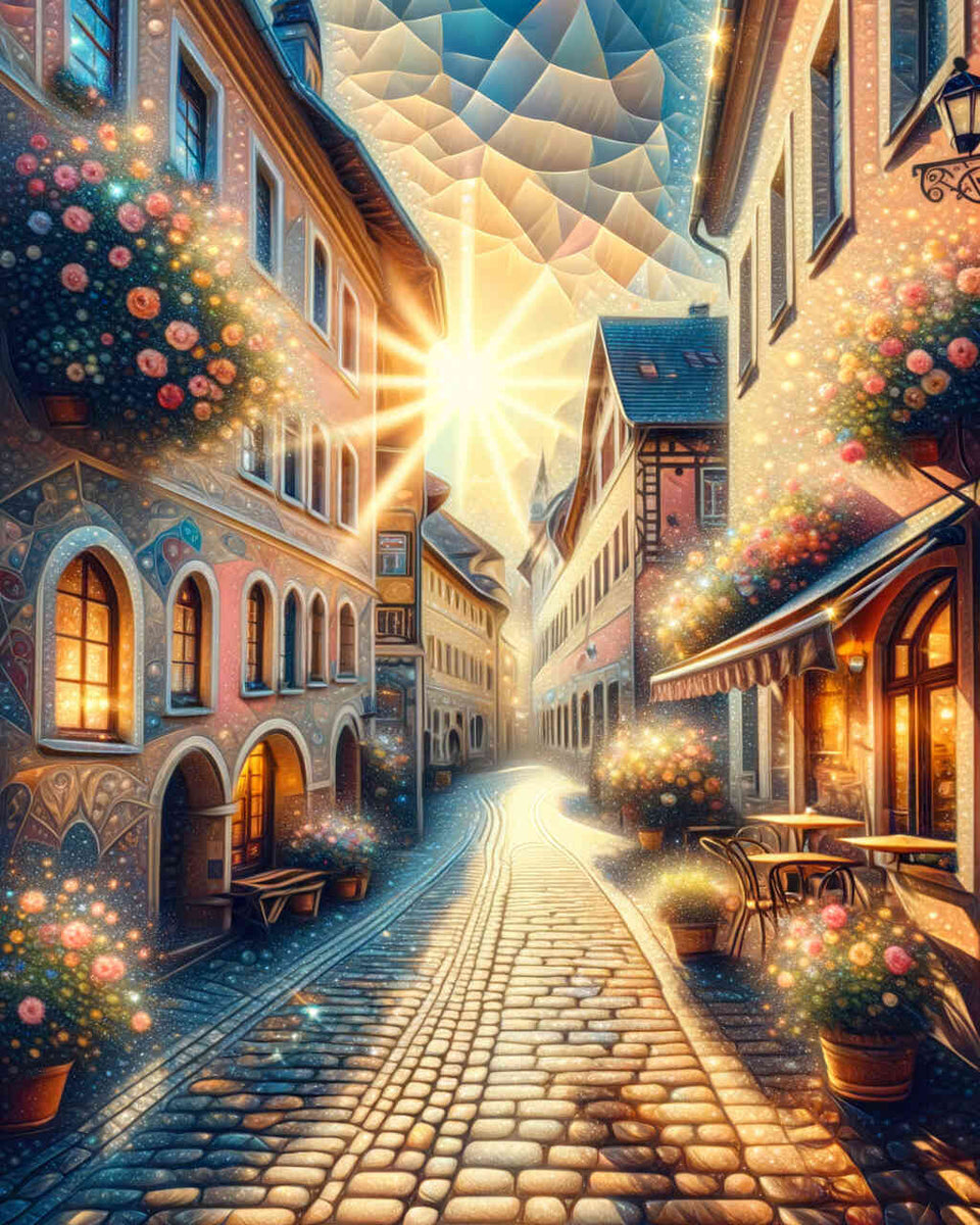 Romantic old town street — Diamond Painting Kit design