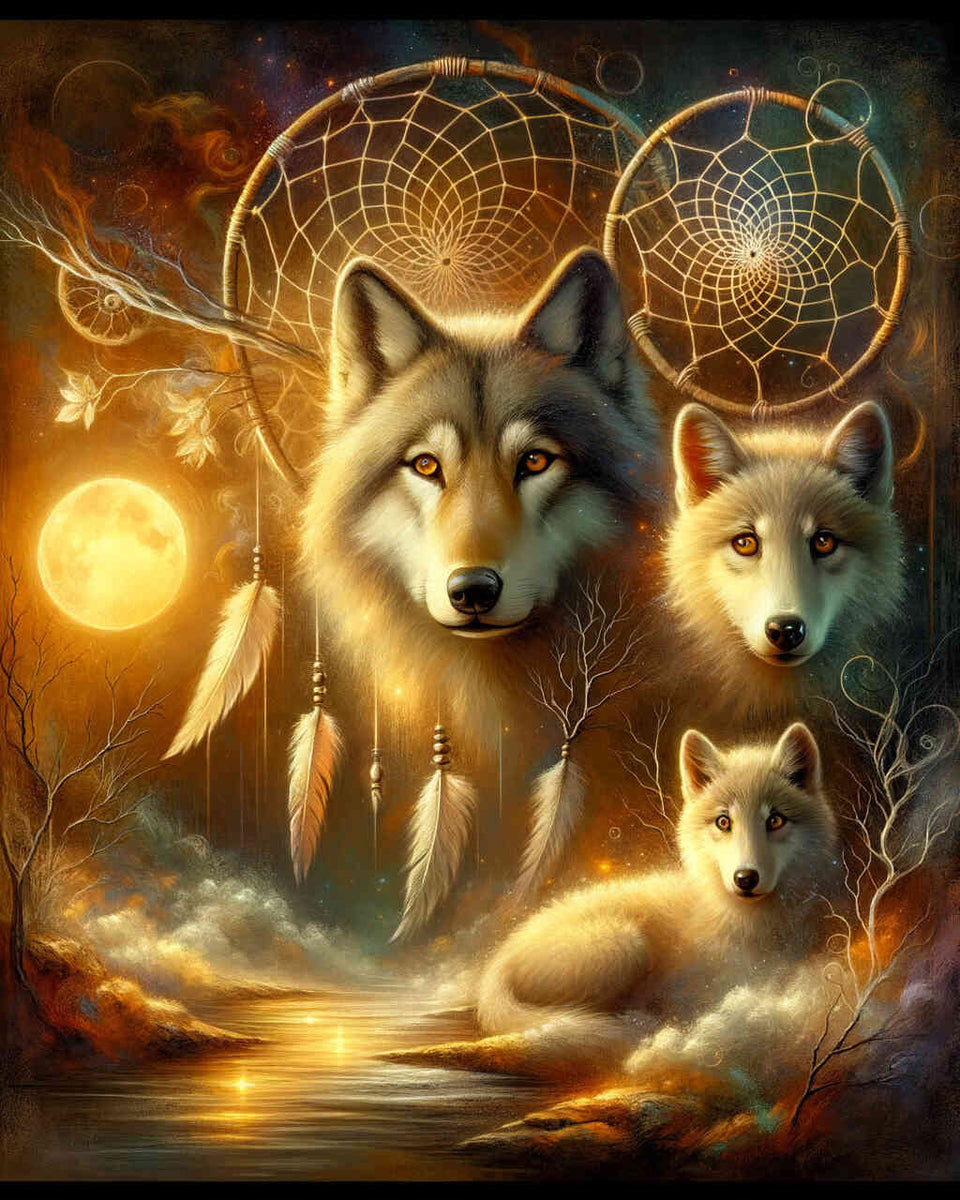 Wolves in a dreamcatcher — Diamond Painting Kit design