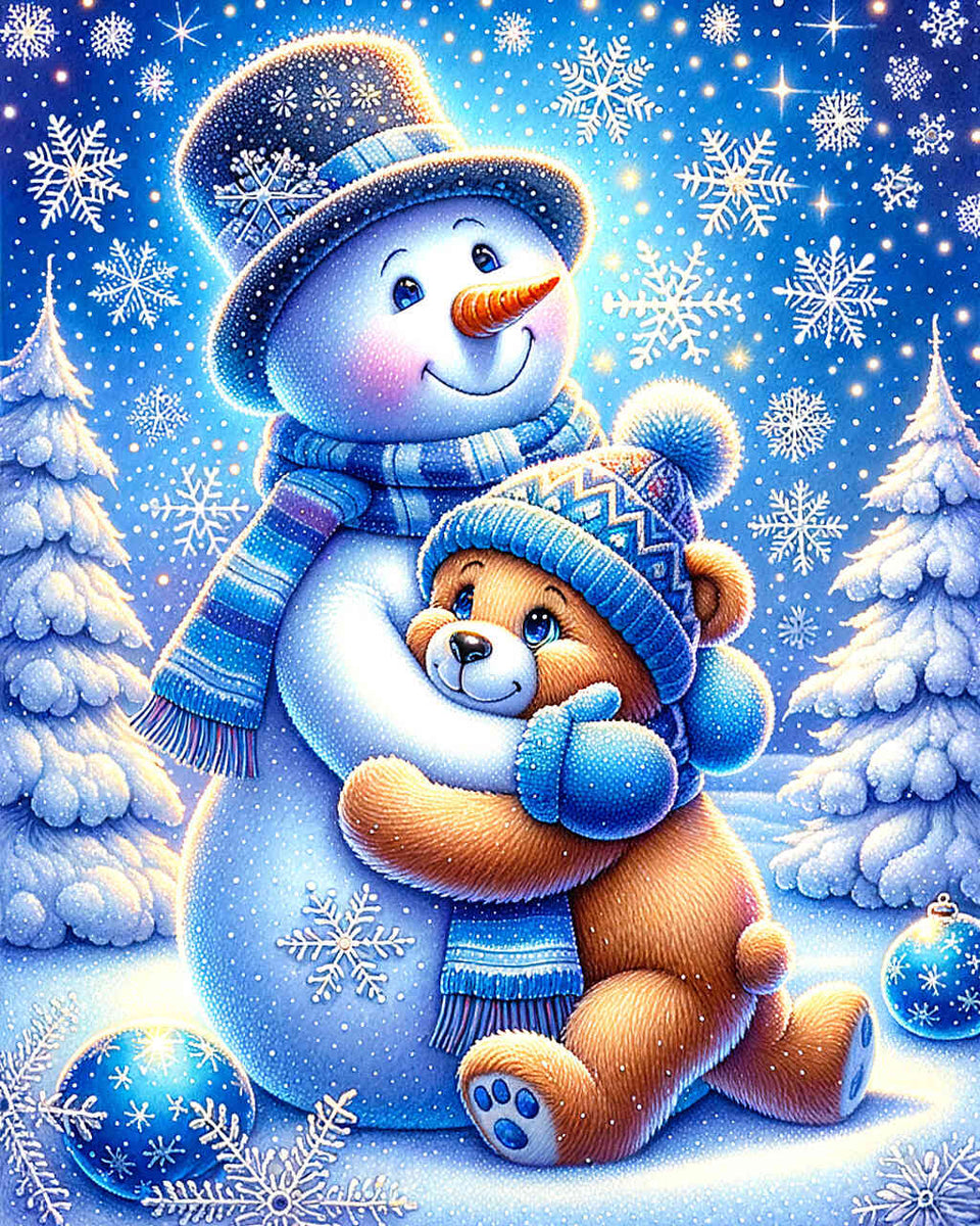 Snowman and bear, friends — Diamond Painting Kit design