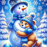 Snowman and bear, friends — Diamond Painting Kit design