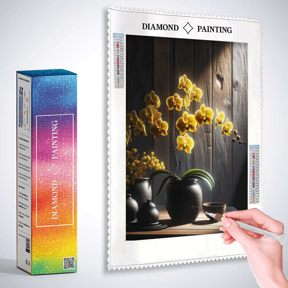 Orchid, yellow in vase — Diamond Painting Kit, product view 3